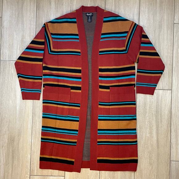 Wrangler Retro Aztec Duster Cardigan M/L Southwestern Long Open Front Sweater - Picture 1 of 6